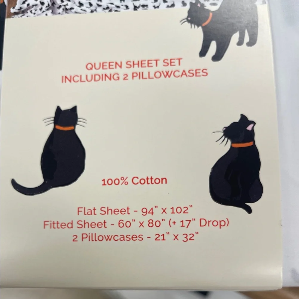 Cath Kidston Black Cats Halloween Queen Sheet Set 100% Cotton NWT